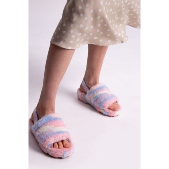 UGG Fluff Yeah Slide Cali Collage Pride Stripes Pastel Rainbow US 7 - Picture 7 of 16